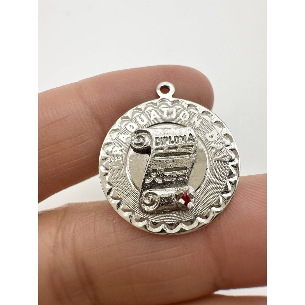 925 Sterling Silver Vintage Elco Coral "Graduation Day" Round Charm
